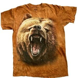 The Mountain Men's Grizzly Bear 3D Big Face Nature Graphic T Shirt VTG Tie Dye L